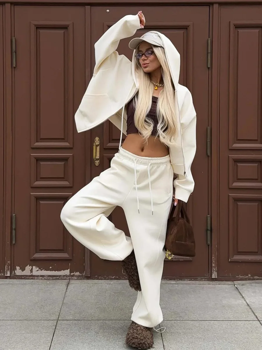 

Sumuyoo кардиган на молнии, толстовка, комплект длинных брюк, женский осенне-зимний новый свитшот с длинными рукавами, широкие брюки, комплект с капюшоном