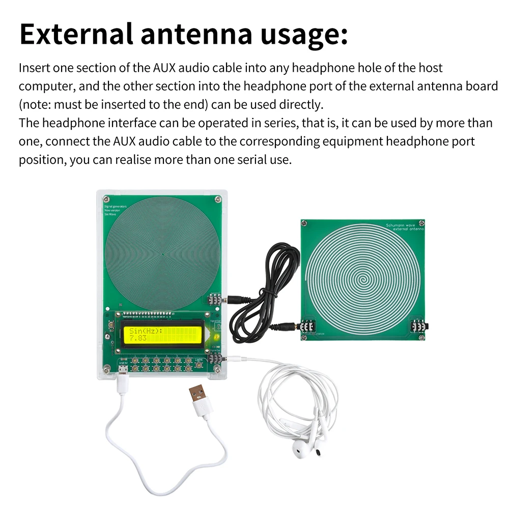 DC 5V 0.1Hz-99999Hz FM Schumann Wave Signal Generator Sine Wave Signal Generator External Antenna Board Micro USB Interface