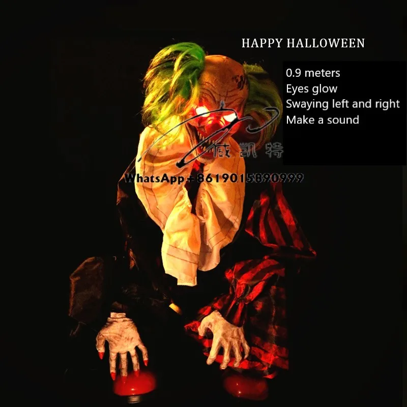 Halloween Squatting Rocking Clown Animatronics Voice-activated Electric bar Haunted House Secret Room Atmosphere Setting Props