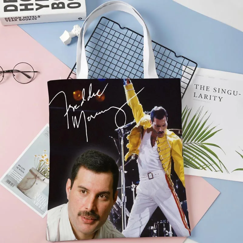 Personalizzato Divertente Freddie Mercury Tote Borse per la spesa 30x35 cm Tote Bag Borsa riutilizzabile Borsa a tracolla in tessuto da donna