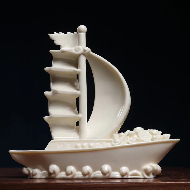 Ivory Nut Smooth Sailing Faucet Sailboat Decoration Living Room and Shop Business Office Opening and Housewarming Crafts Gift