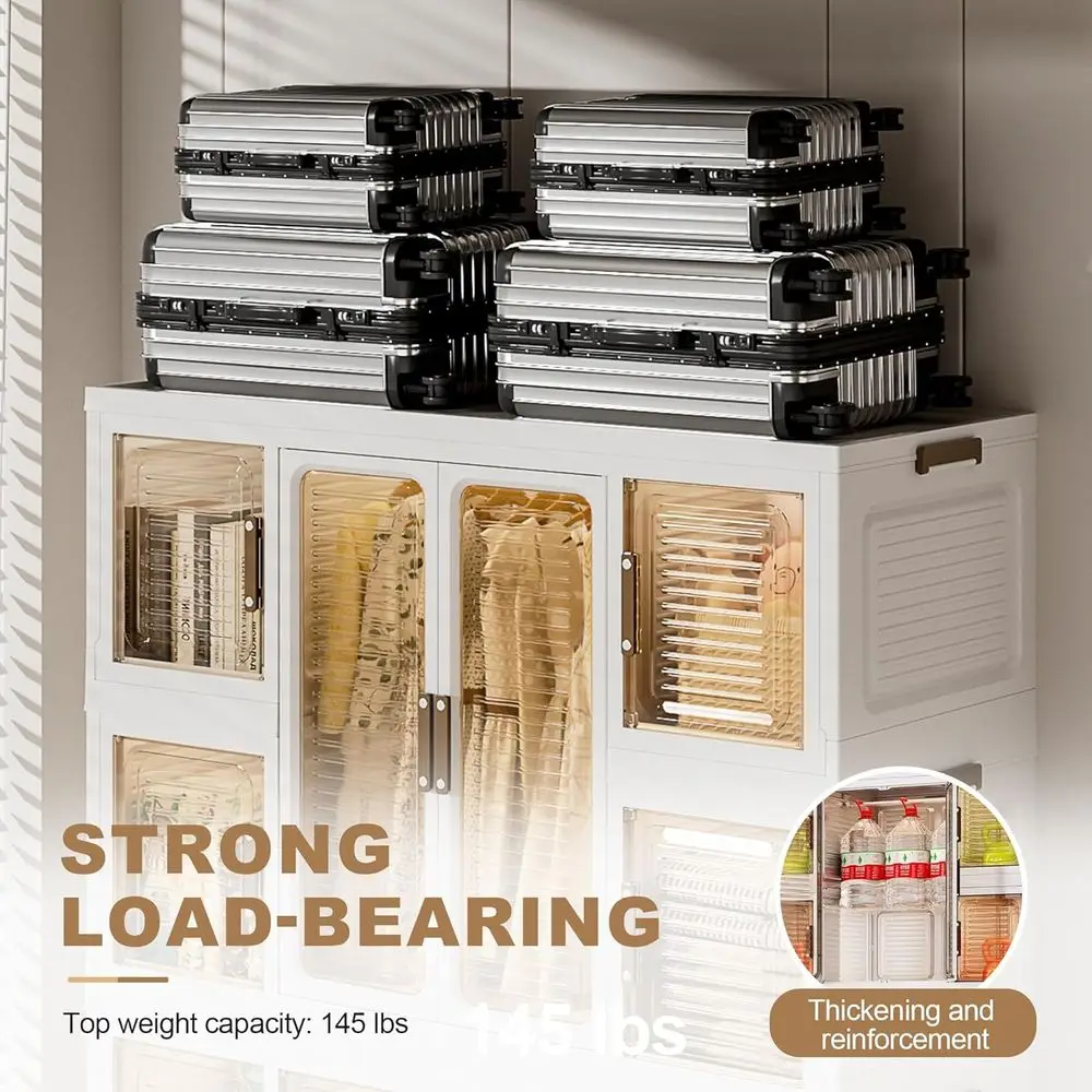 Large Plastic Collapsible Wardrobe with Wheels, 8-Shelf Storage Cabinet, 2 Rods, 16 Hangers