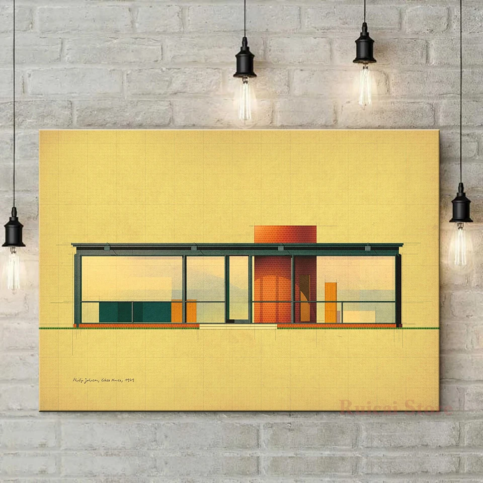 

Philip Johnson, Glass House Poster Canvas Art Room Wall Painting Home Decor