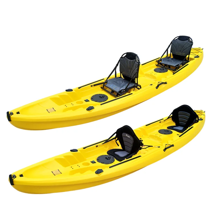 Hot Sale 2+1 Person Canoeing 12ft Fishing Double Kayak Tandem Sea Touring Kayak LLDPE Sit on Top Family Kayak