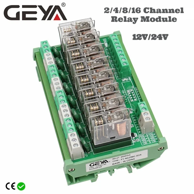 

GEYA NG2R 2/4/8/16 Channel Relay Board 12V 24V Relay Board Remote Control Relay Module AC DC 1NO1NC