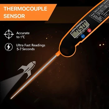 Foldable Digital Food Thermometer - Probe for Meat/Water/Milk/Fry/BBQ, Oven Temperature…