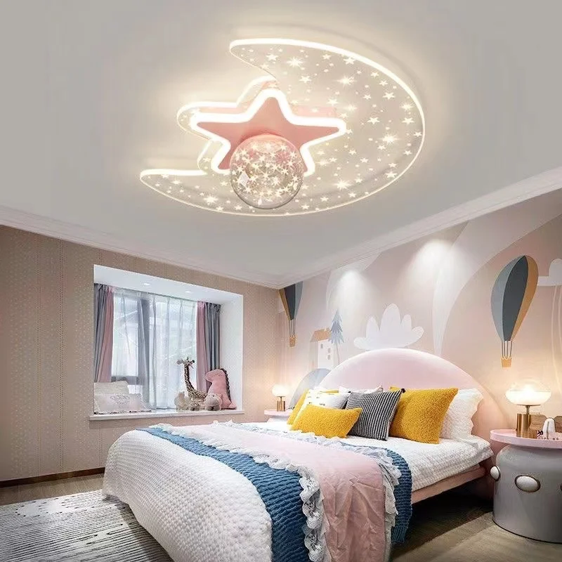 Modern led Ceiling Light Kids Room Light Ceiling Star Moon Chandelier Lights For Bedroom Girls Princess Lustre Baby Nursery Lamp