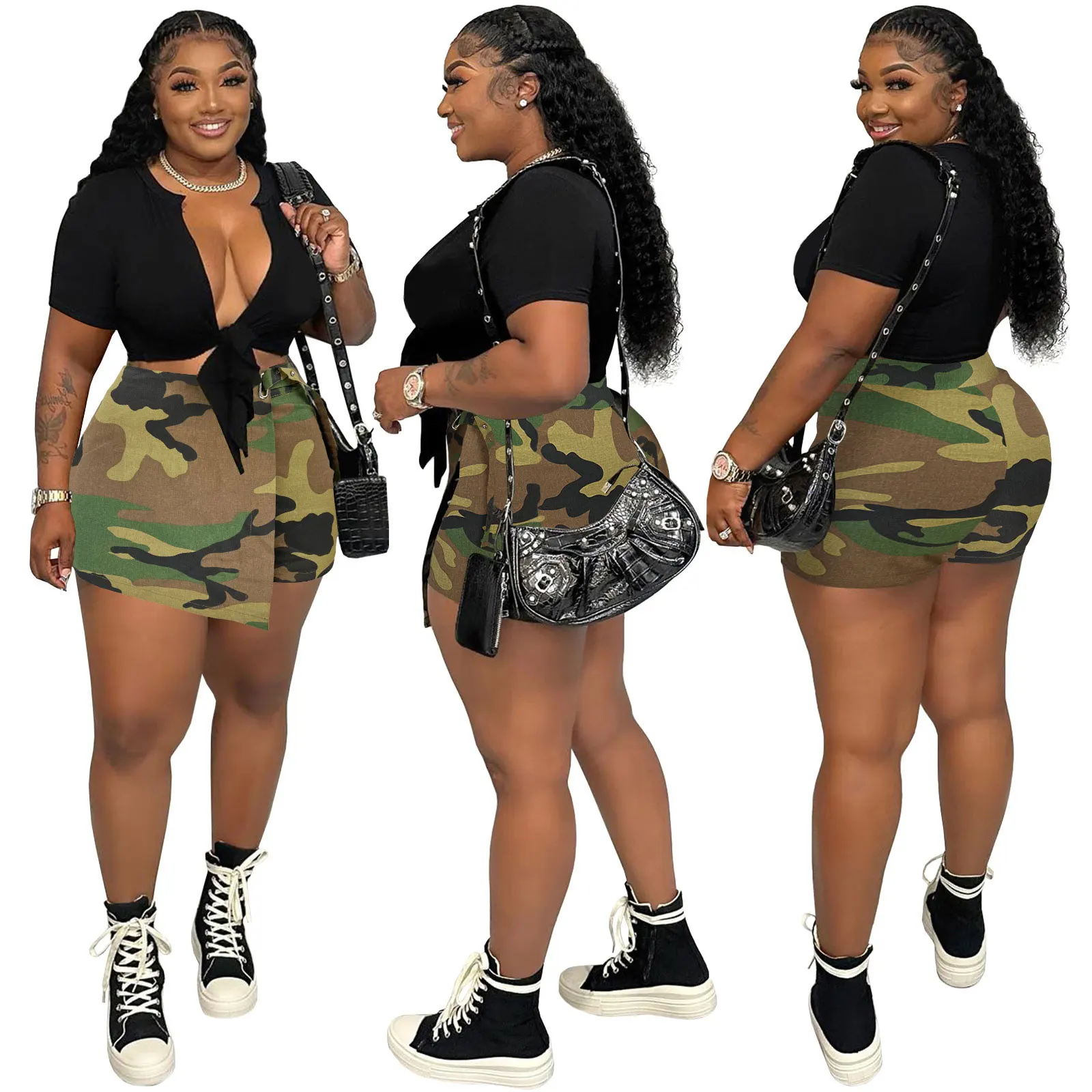 Camouflage Irregular Shorts Skirts Women Zipper Back Straight Skirt Pants Summer Fashion Camo Mini Shorts Clothes 2023