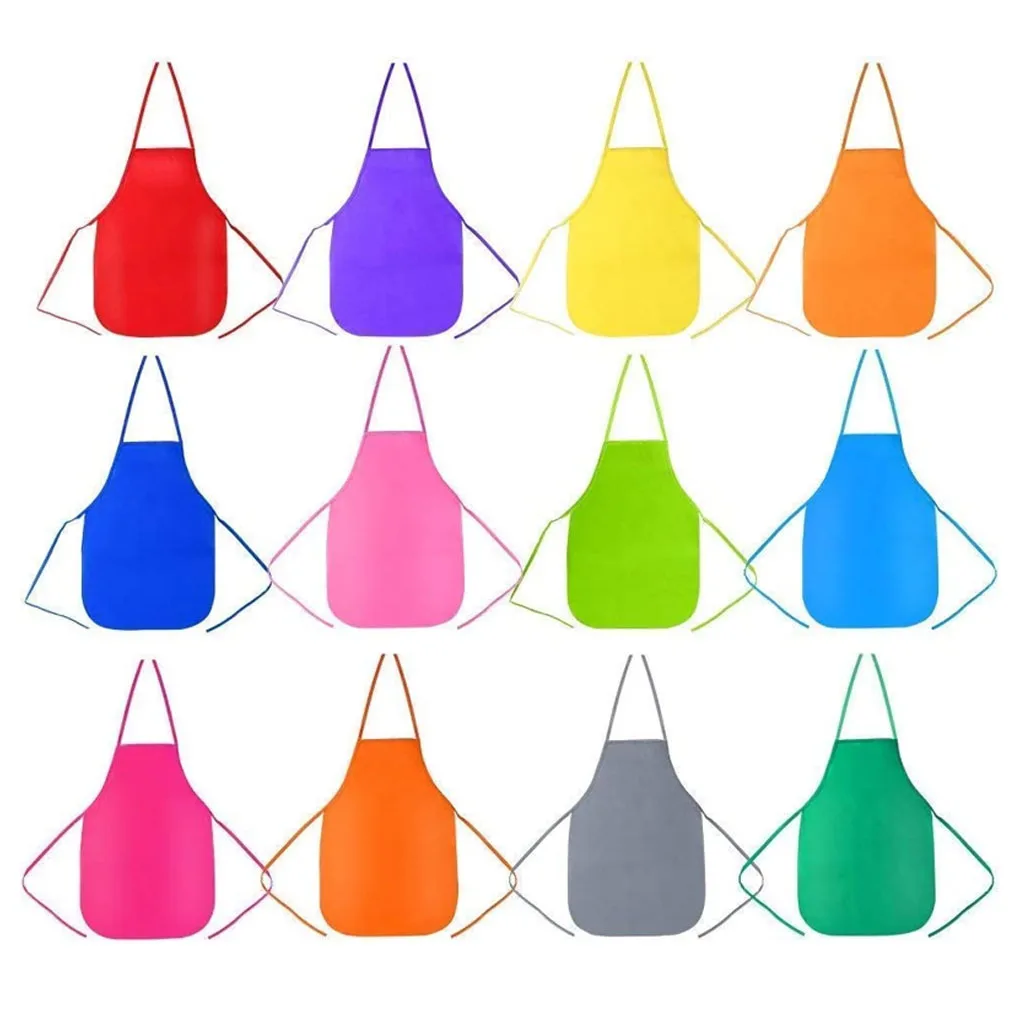 12Pcs Kids Colorful Children Aprons Non-Woven Fabric Art Waterproof Apron Bib Baby Work Kindergarten School Activities