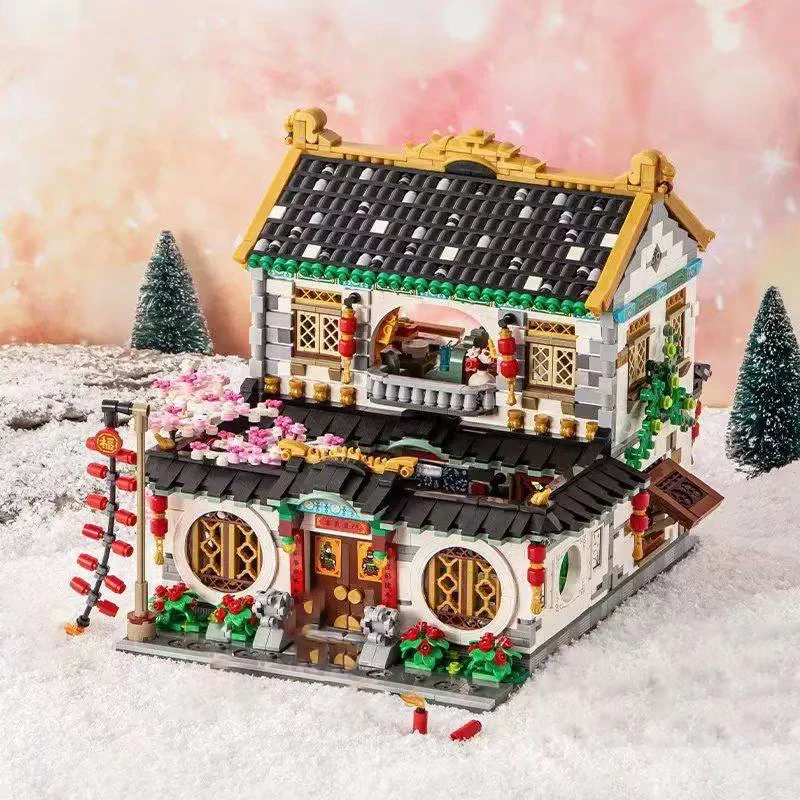 LOZ Bausteine Straßenszene Bauspielzeug, DIY Baumodell Hofhaus Ornamente, Kindergeburtstagsspielzeug Geschenke