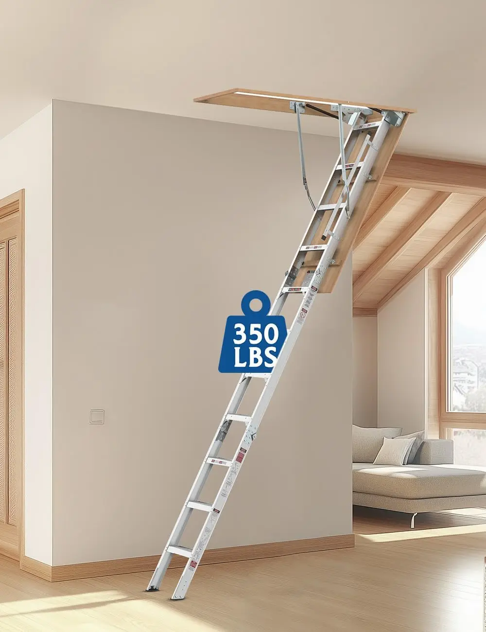 Attic Ladder Pull Down System, 10 Foot Pull Down Stairs for Attic Folding Attic Access Ladders, Loft Ladder for 54" W x 22.5" H