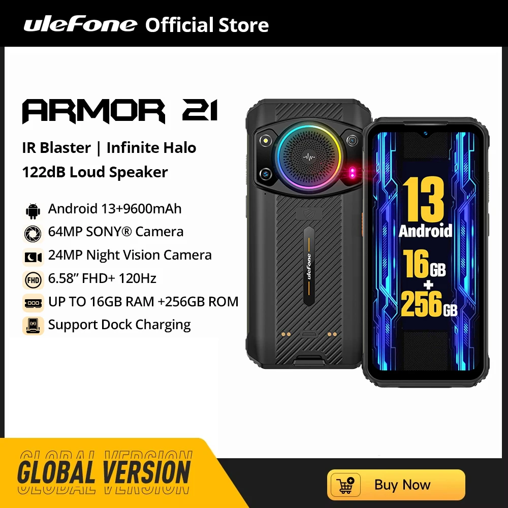 Wytrzymały telefon Ulefone Armor 21 16 GB RAM 256 GB ROM Smartfon Android 13 G99 telefon komórkowy 64 MP 9600 mAh Global