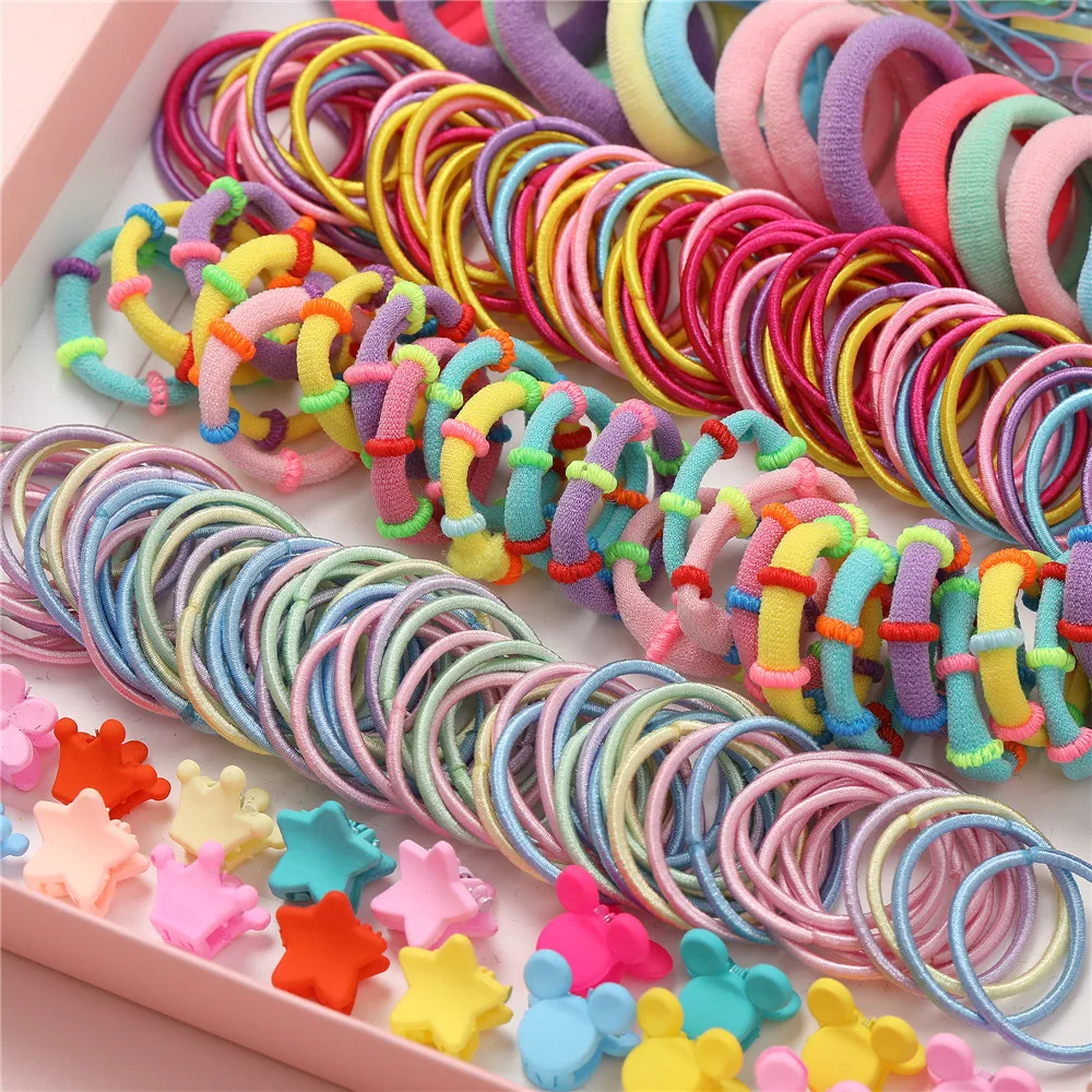 Fashion 100/1000Pcs Colorful Hair Bands Cute Girls Women Elastic Rubber Band Scrunchies Ponytail Holder Gum Hair Accessories