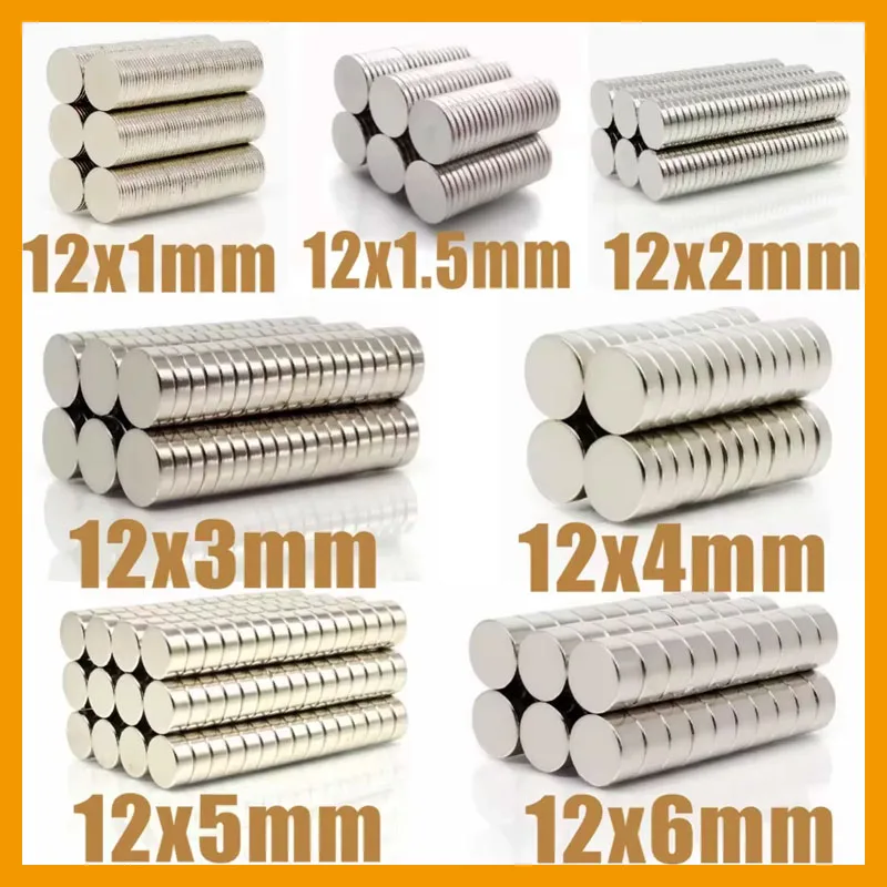 12x1 12x1.5 12x2 12x3 12x4 12x5 12x6mm 20/50/100/200/500pcs Super Strong Powerful N35 Round Neodymium Magnet Permanent Magnets