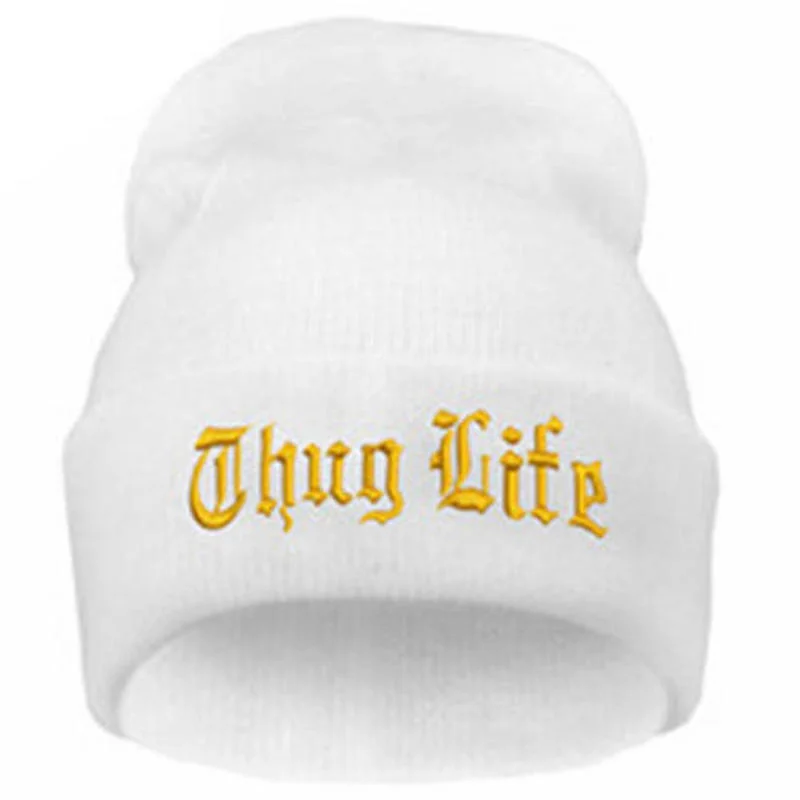 New THUG LIFE Black Letter Beanie Unisex Fashion Hip Hop Mens Beanies Knitted Caps For Women Skullies Gorros Bonnets hat