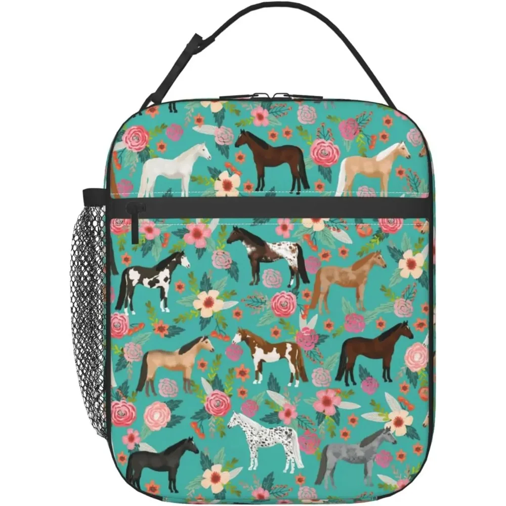 

Horse And Flower Lunch Box Insulated Lunch Bags Zipper Lunch Bag Cooler Tote Bag For Teens Men Women Office Picnic