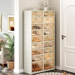 Redlife 9-Tier Shoe Rack Foldable Shoe Organizer for Closet 18-36 Pairs Plastic Shoe Shelf Collapsible Shoes Storage Box w/ Lids