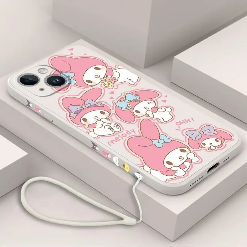 My Melodyy Cartoon Cute Girl Case for iPhone 16 15 Pro Max 14 Plus 13 12 11 13Pro 14Pro 15+ 8 Luxury Funda Silicone Phone Cover