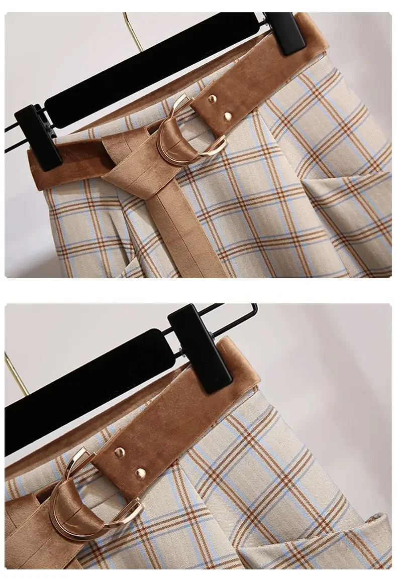 Plaid Vantage Hohe Taille A-linie Lose Mit Gürtel Tasche frauen Rock Koreanische Mode Mid-Kalb Lange Röcke Für frauen 2026 Frühling – Detail 8