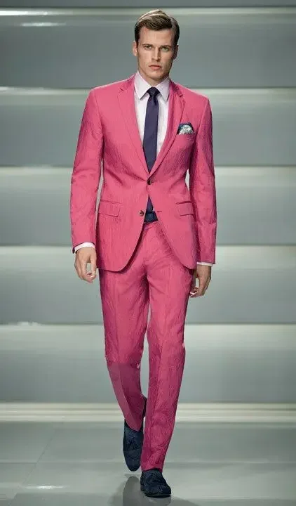 2024High Quality Costume Homme Hot Pink High Street Men Suit Fashion Causal Wedding Suits for Men Blazer Custom Slim Fit 2 Piece