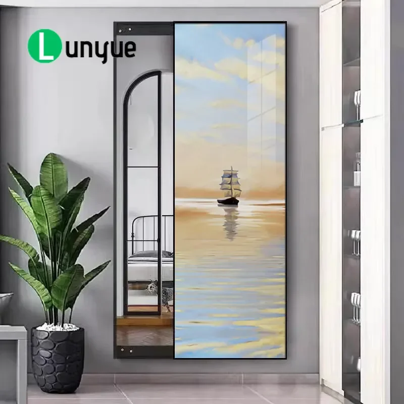 Hidden Full Body Mirror Invisible Wall Mounted Push Pull Door Decorative Painting Fitment Mirror for Home Bedroom Living Room