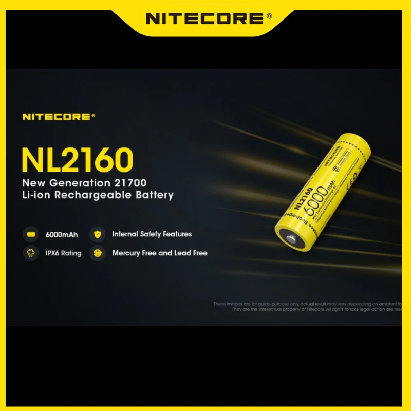 NITECORE NL2160 6000mAh High Capacity 3.6V 21700 Li-ion Rechargeable Battery