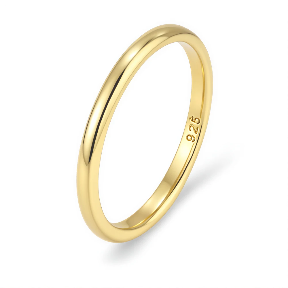 Silver Ring for Women Plated 14K Gold Minimalist Luxury Thin Tail Ring Smooth Index Finger Ring Simple Elegance Pure Silver Band