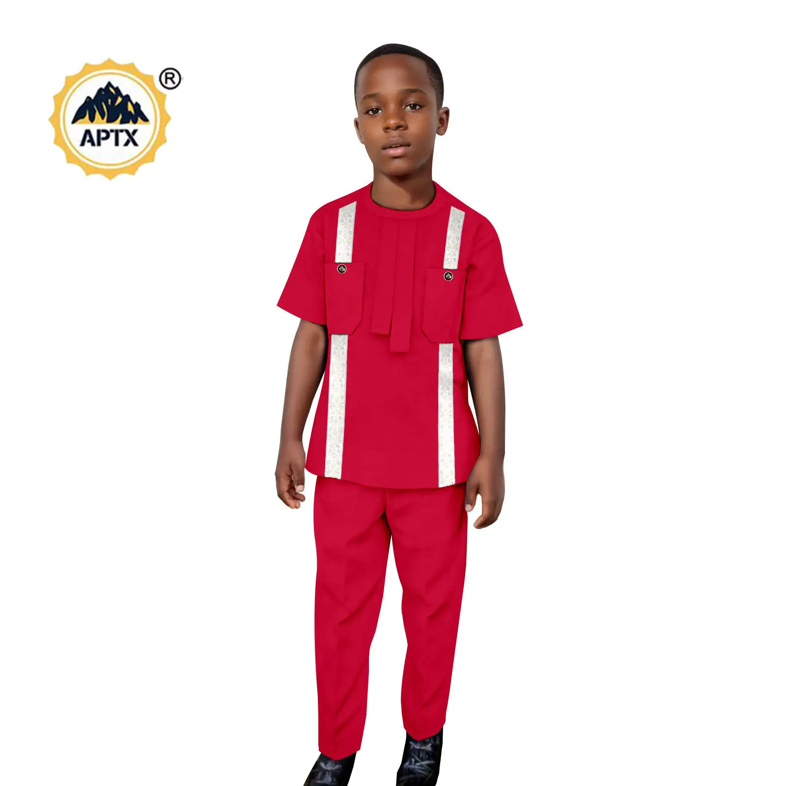 African Clothes for Children Boy Patchwork Appliques Top Shirt and Pant Sets Bazin Riche Fashion Kid Outwear Outfits 2446058