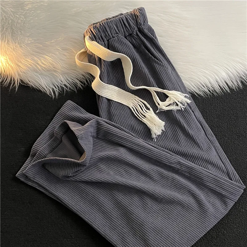 

Trendy Corduroy Pants for Men Casual Loose Wide Leg Long Trousers Youthful Sle Autumn Season Regular Thin Spor Fit