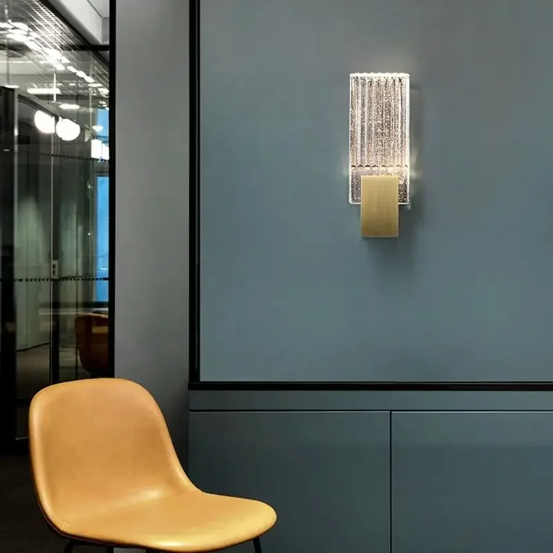 Small modern luxury crystal wall mounted lighting brass led hotel reading beside art decor wall lamp copper sconce headlights