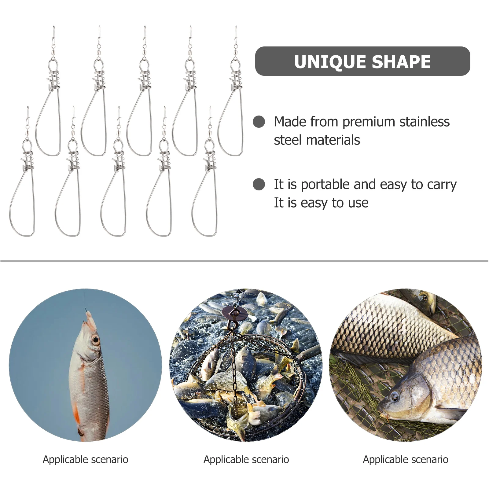 

10Pcs Stainless Steel Fish Buckle Clips Heavy Duty Portable Fishing Tools Alive Hooks Supplies Premium Quality Outdoor