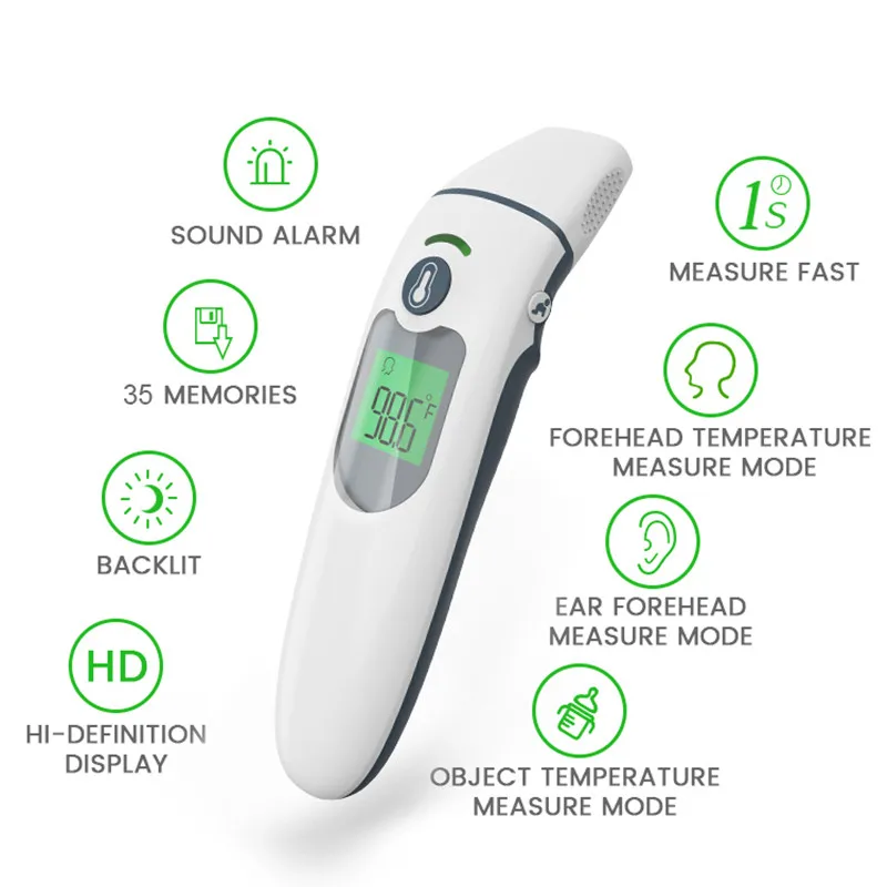 English baby non-contact infrared thermometer, medical forehead thermometer and ear thermometer, fever alarm ℉/℃ switch, FDA CE