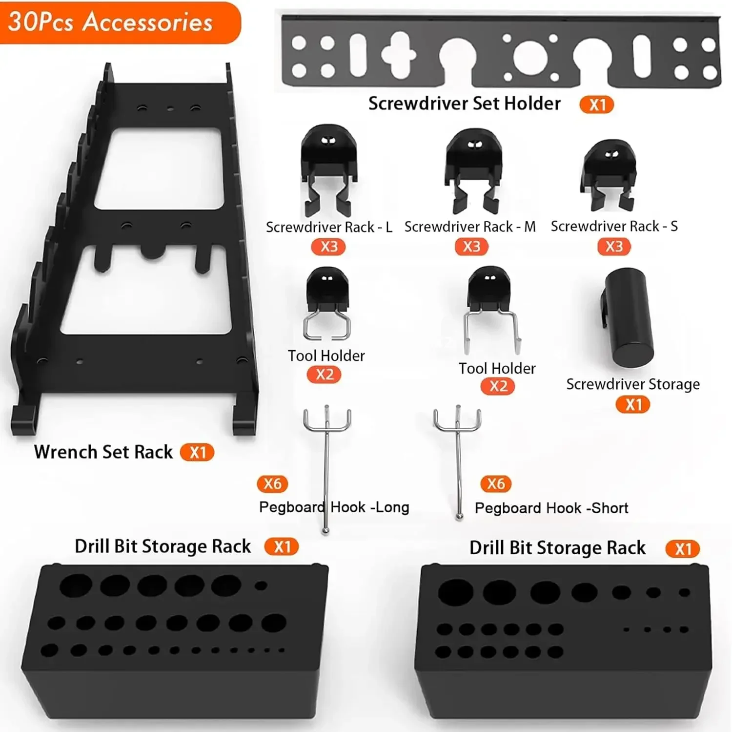 Pegboard Wall Organizer โรงรถโลหะยูทิลิตี้เครื่องมือชุดเครื่องมือตะขออุปกรณ์เสริมติดผนังถัง