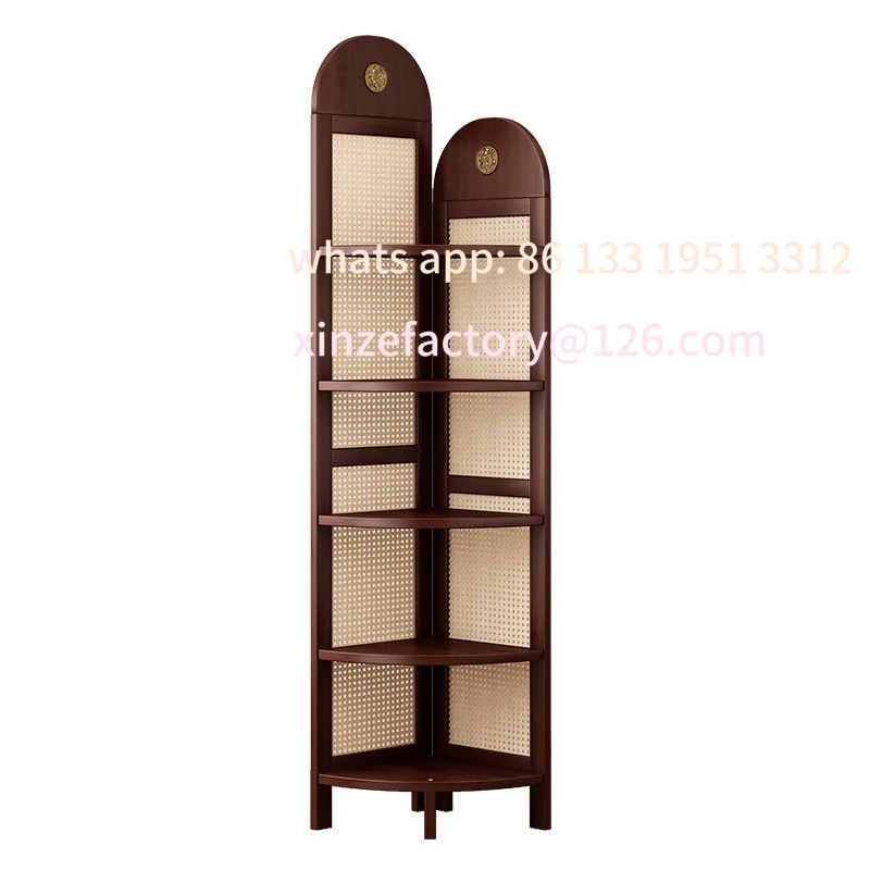 Medieval style floor-to-ceiling corner rack, rattan multi-layer bedroom corner storage rack