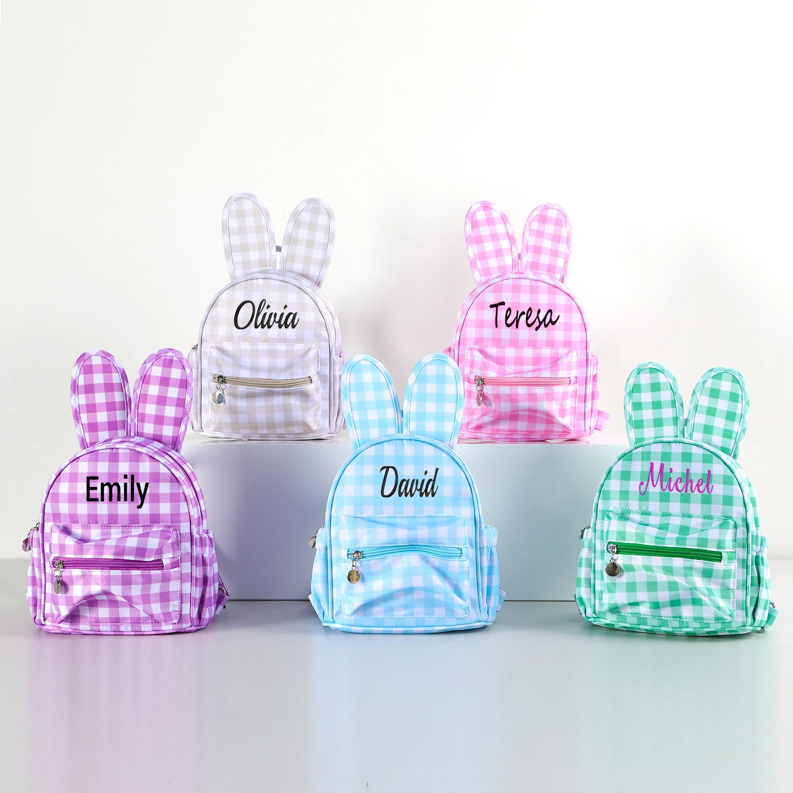 

New Customized Rabbit Backpack, Portable Mini Elementary School Backpack, Fresh Plaid Storage Backpack