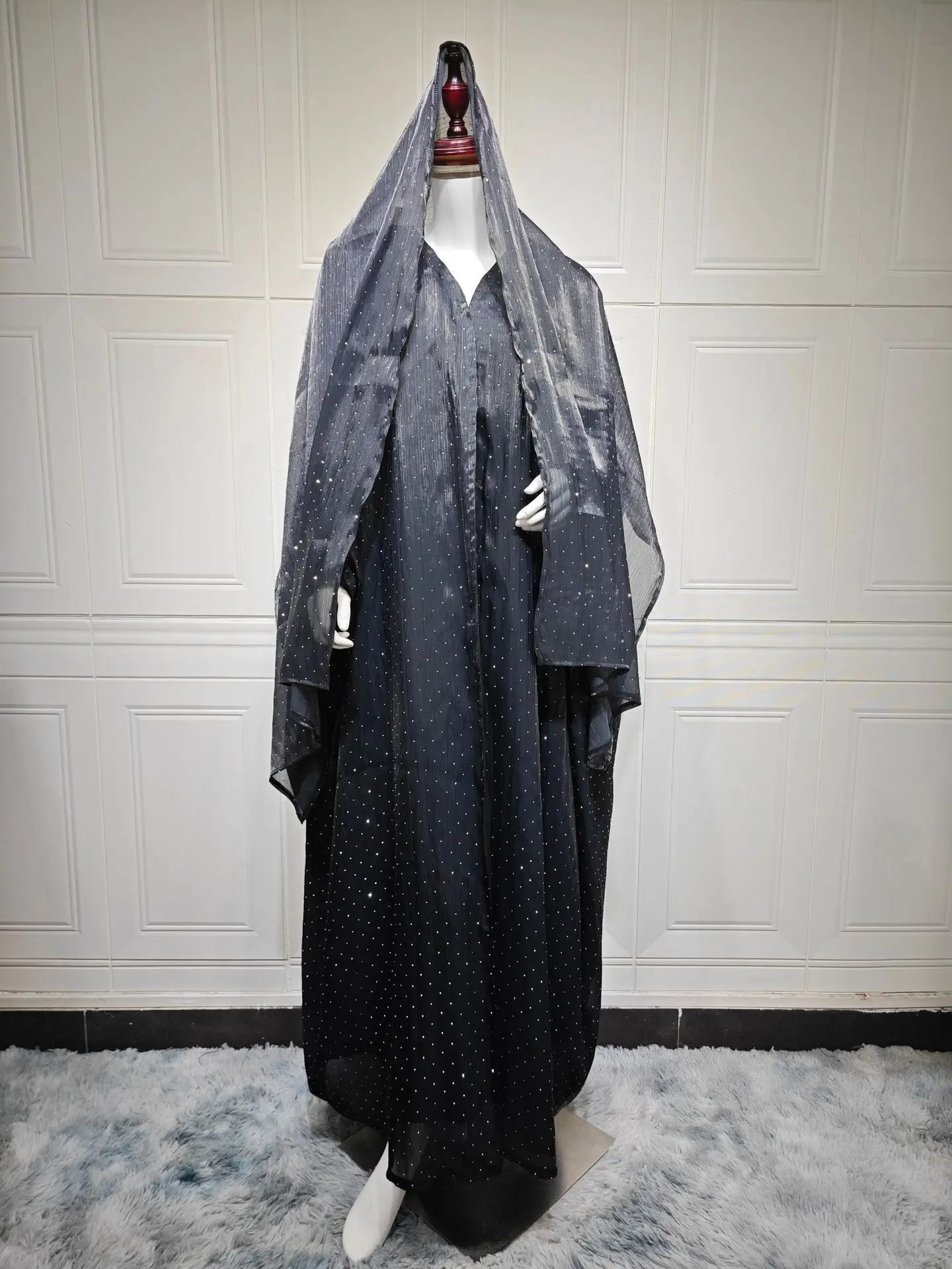 หรูหราสีดํา Abaya ออกแบบใหม่ 2025 หินทํางาน 2 ชิ้น Abaya ชุด Glitter เพชรผ้าสําหรับผู้หญิงมุสลิมพร้อมผ้าพันคอ