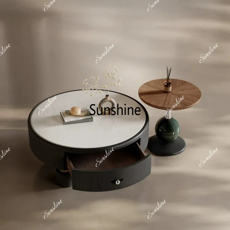 

Italian minimalist microcrystalline stone coffee table living room advanced storage round coffee tableTJ