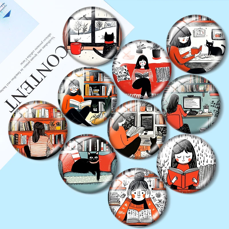 

Relaxed Cartoon Girl Cat 12/18/20/25mm glass cabochon bracelet pendant rings for jewelry demo earrings back Making findings