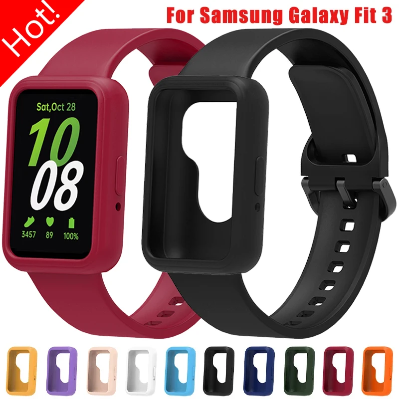 Silicone Strap+Case for Samsung Galaxy Fit 3 Samrt Watch Strap Full Coverage Protective Case for Galaxy Watch Fit 3 Accessories