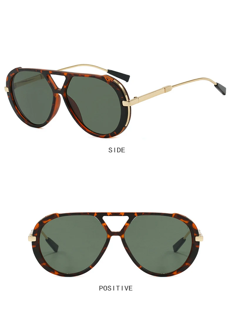 Große Piloten-Sonnenbrille im Punk-Stil für Damen, Metallrahmen, Leopardenmuster-Brille für Outdoor-Fahrten, übergroße Sonnenbrille für Herren – Detail 6