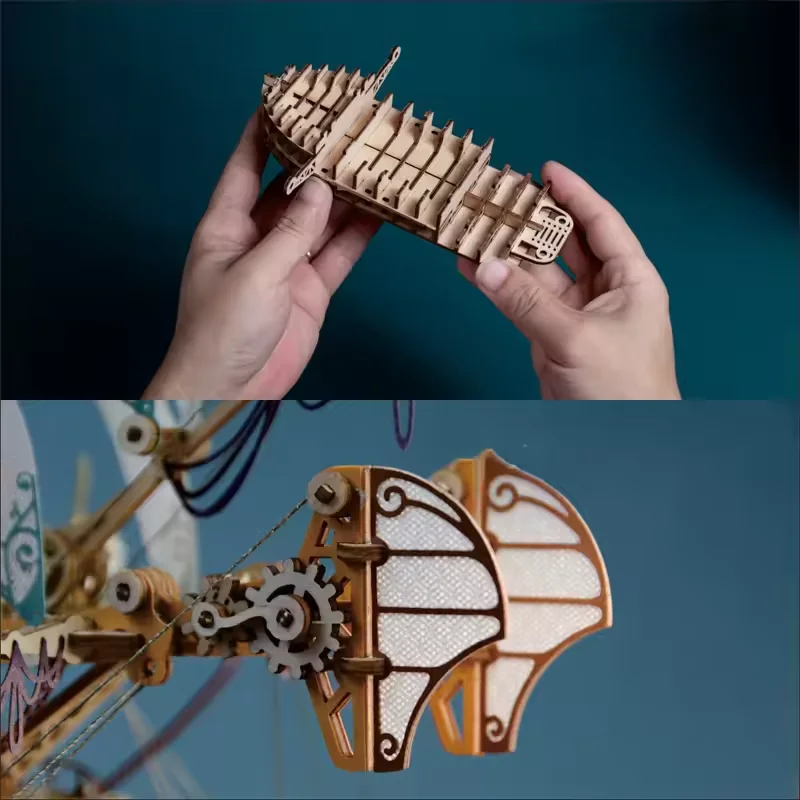 Steampunk DIY 3D 나무 퍼즐 421pcs 환상적인 우주선 모델 빌딩 블록 키트 어린이를위한 조립 퍼즐 장난감 성인 선물
