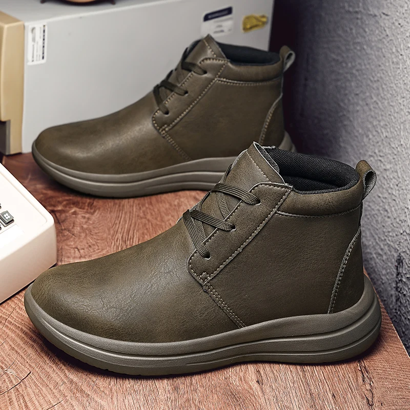 

Big Size 48 Ankle Boots For Men Outdoor Platform Men's Walking Shoes Comfortable Lace-up High Top Casual Shoes Man Leather Boots