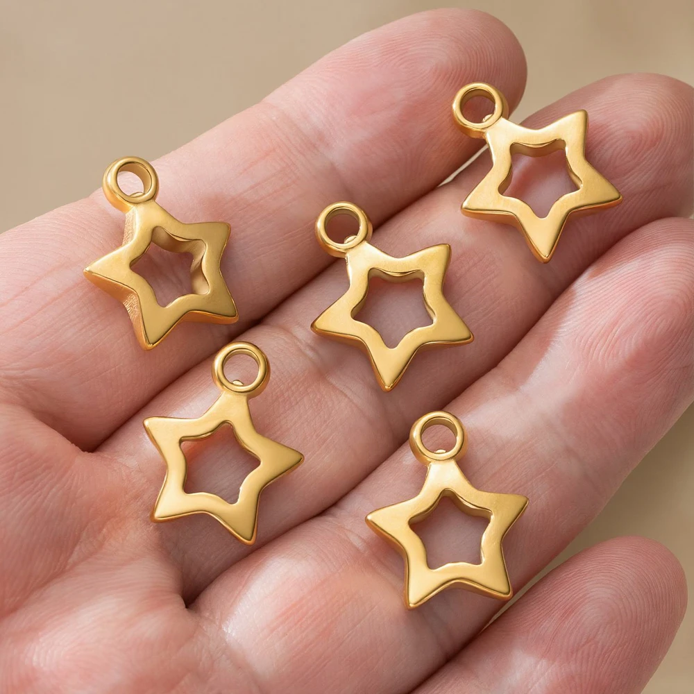 5 Stück/Set Edelstahl Goldfarben Stern-Anhänger für Schmuckherstellung DIY Halsketten Ohrringe Armbänder Zubehör – Detail 6