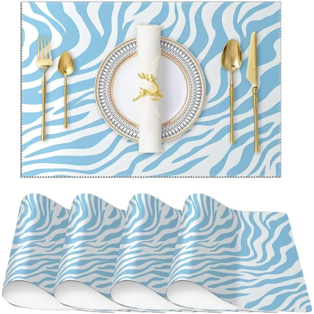 

Placemats Set Of 4 White Blue Zebra Stripe Tiger Place Mats Resistant Table Placemats Leopard Animal Chinoiserie Asian Dining Ta