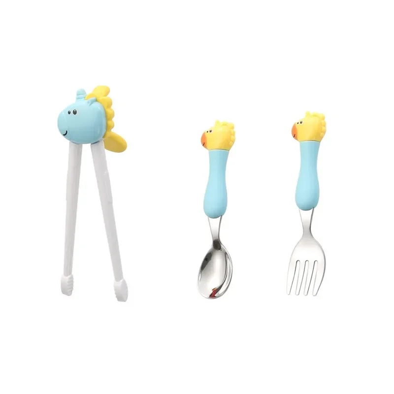 304 Stainless Steel Kid Learning Training Chopsticks Spoon Fork Cute Animal Beginner Tableware Kids Eating Training Helper Tools