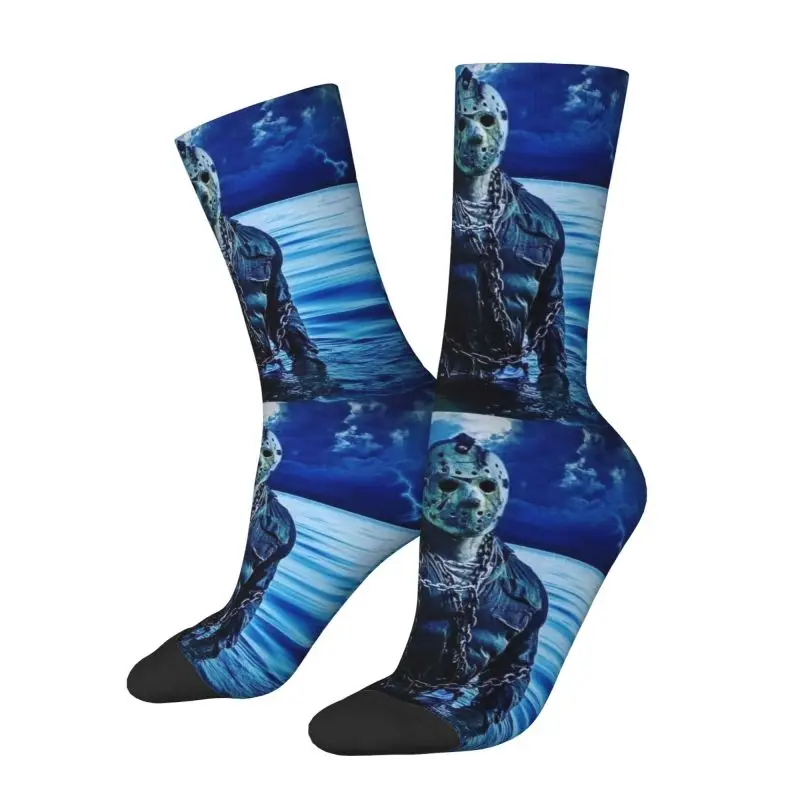 Fun Printed Horror Movie Character Killer Socks for Women Men Stretch Summer Autumn Winter Halloween Film Crew Socks