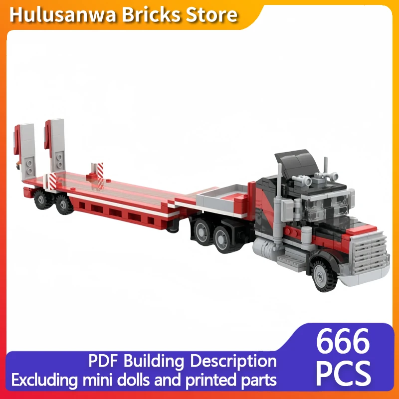 City Car Model MOC Building Bricks Giant Low Load Trailer Truck Modular Technology Gifts Holiday Assemble Children Toys Suit