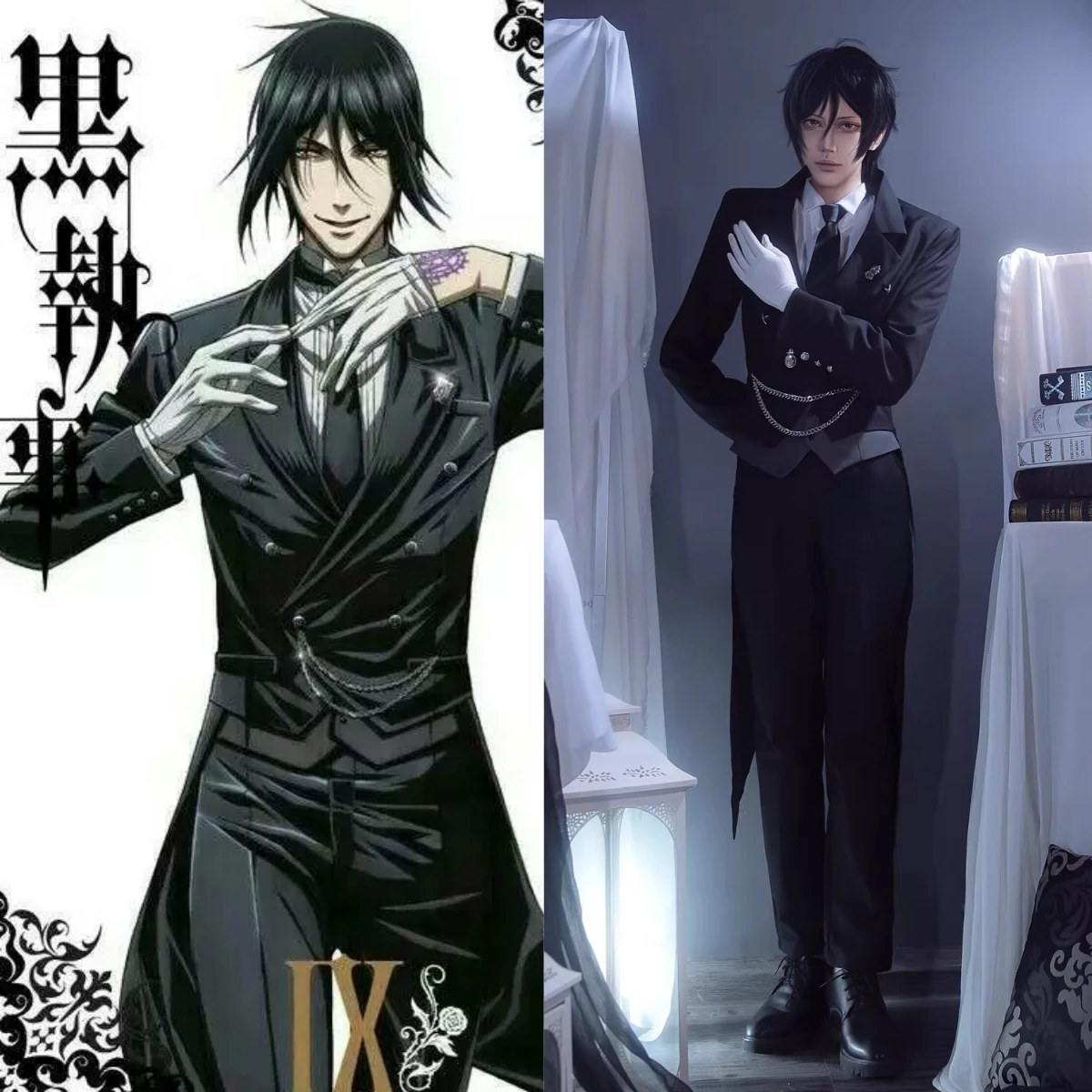

Black Butler Cosplay Costume Anime Sebastian Michaelis Role Playing High Quality Black Tuxedo Outfit for Men Comic Con Party Set