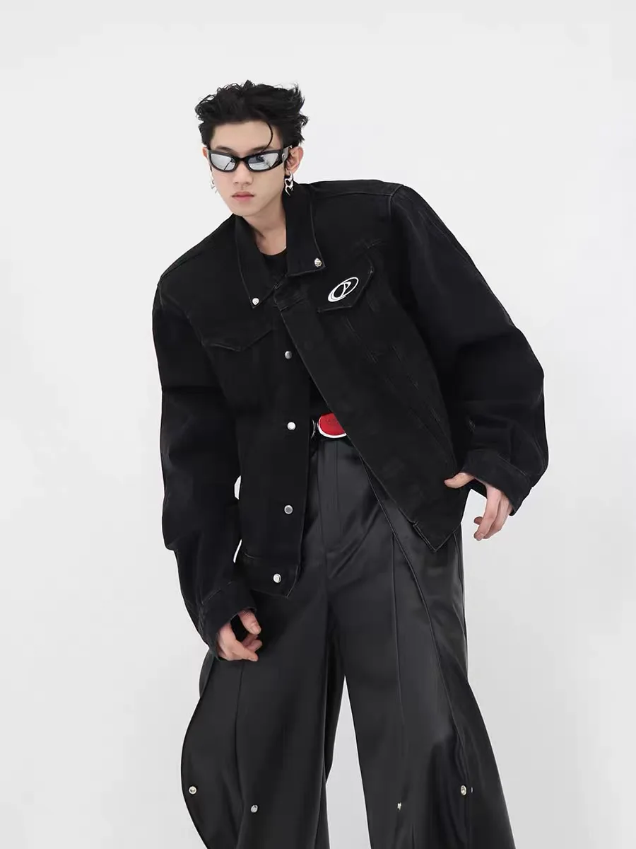 

Ретро американский дизайн, металлическая накладка на плечо, джинсы, мужские модные свободные джинсы высокого класса, молодежный джинт