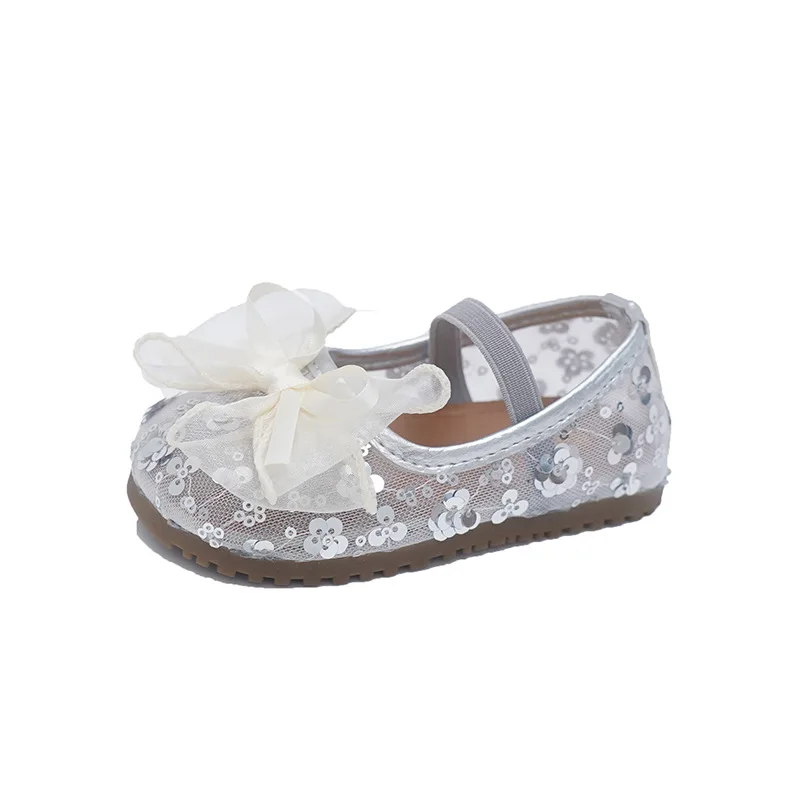2026 Spring Summer Girls Bow Princess Shoes Glitter Lace Flats Fashion Toddler Dress Shoes for Baby Girls